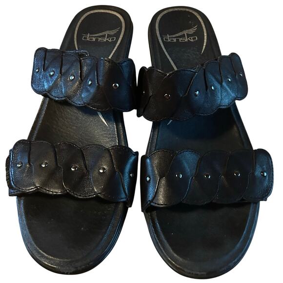 Dansko leather Sandal Black Full Grain double strap comfort shoe slide on sz 7 - Picture 2 of 4